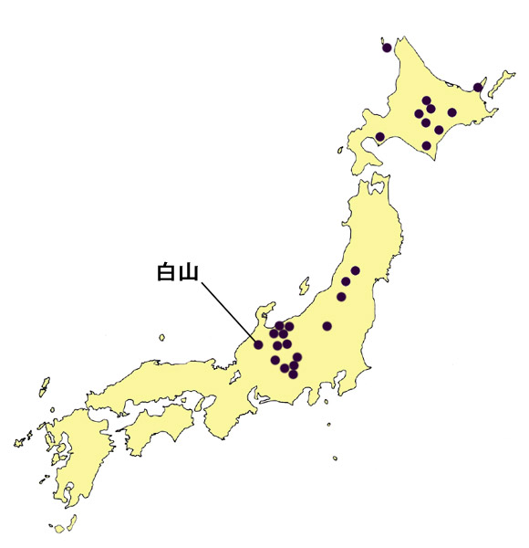 クロユリの国内分布